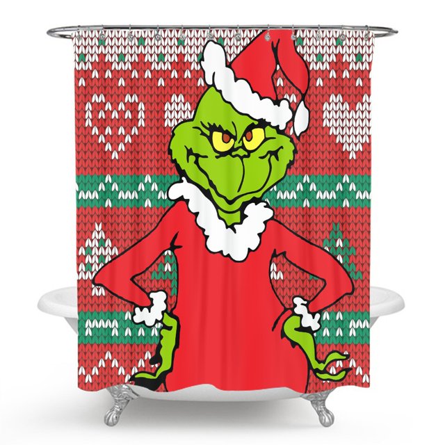 Grinch Bathroom Shower Curtain with Hooks Waterproof Washable