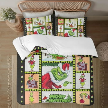 Grinch Bedding Three Piece Set Warm and Comfortable Quilt Soft Bedding Children's Adult Christmas gift Two Pillowcases One Quilt Cover ﻿