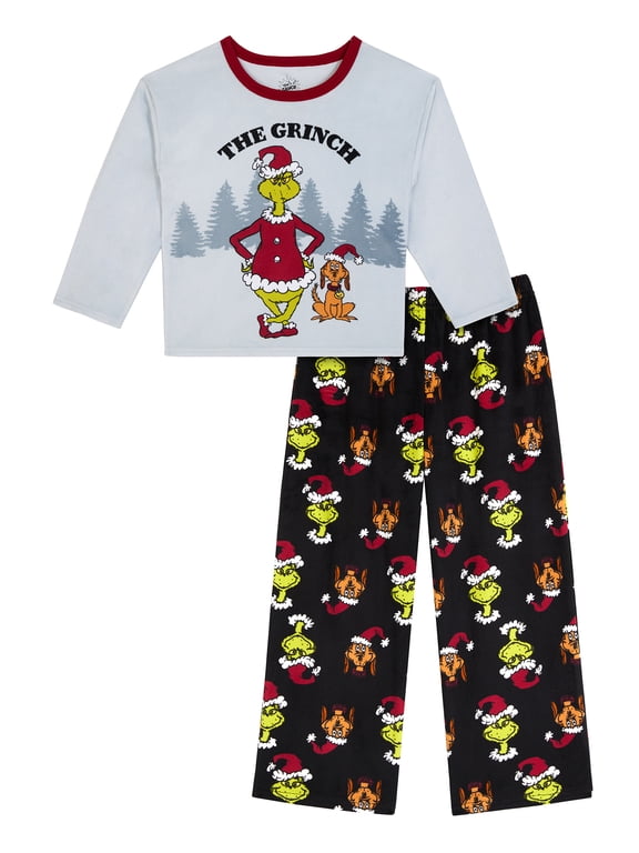 Grinch Boys Long Sleeve Sleep Top and Pants Pajama Set, 2-Piece, Sizes 4-12