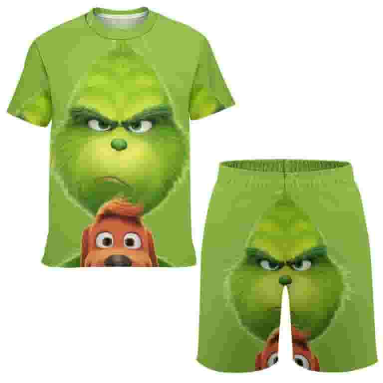 【SATIIIZ】Grinch short sleeve t-shirt Grinch Boys Short Sleeve T-Shirt And Shorts Outfit Set