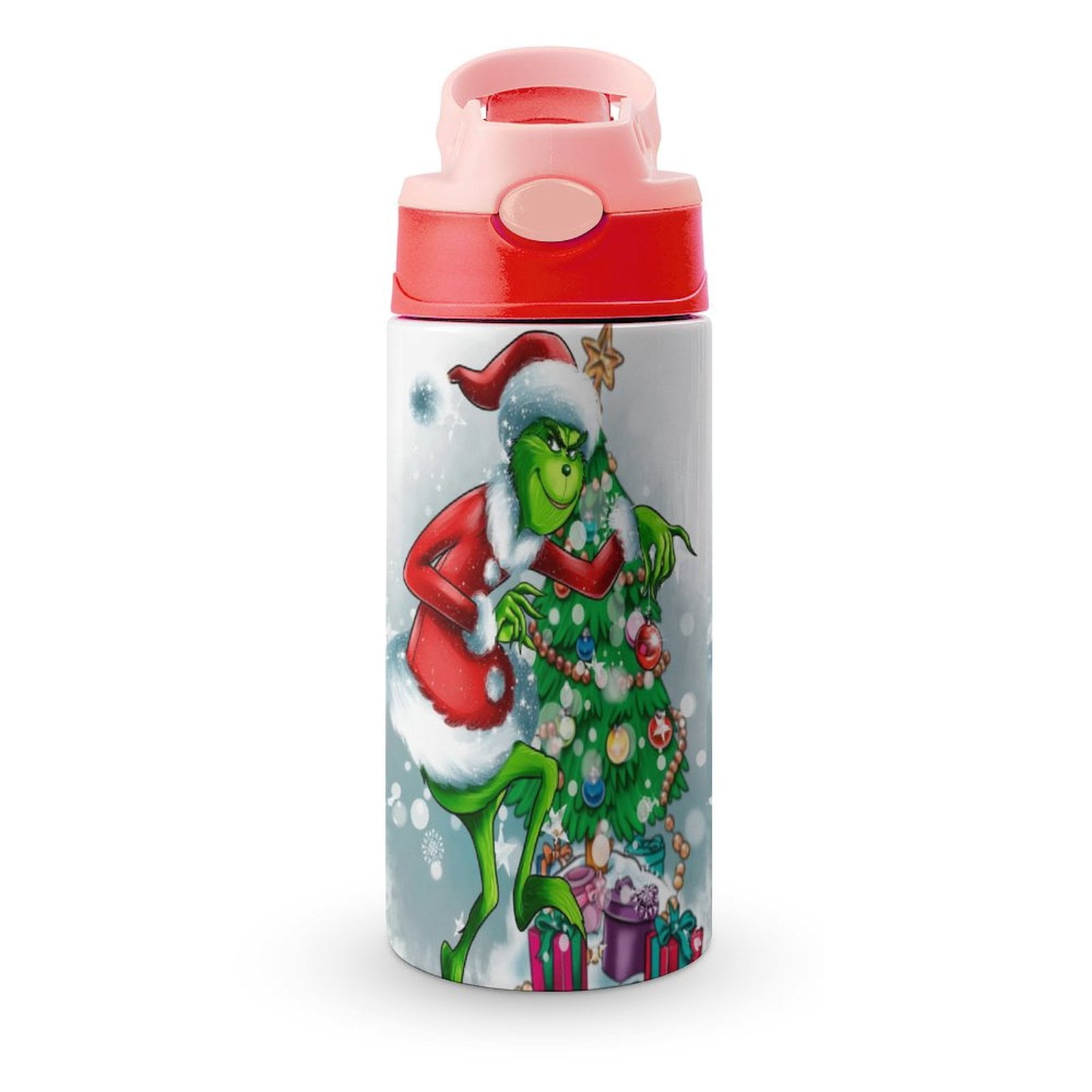 Grinch Character Design Kids Insulated Water Bottle - 12oz BPA-FREE Kids Cups with Straw Double ...