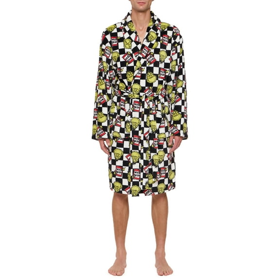 Dr. Seuss' The Grinch Men's Checkered Plush Robe with Pockets and Belt
