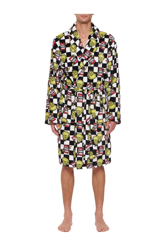 Dr. Seuss' The Grinch Men's Checkered Plush Robe with Pockets and Belt