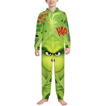 Grinch Children's hooded one-piece zip-up pajamas 6-7Y