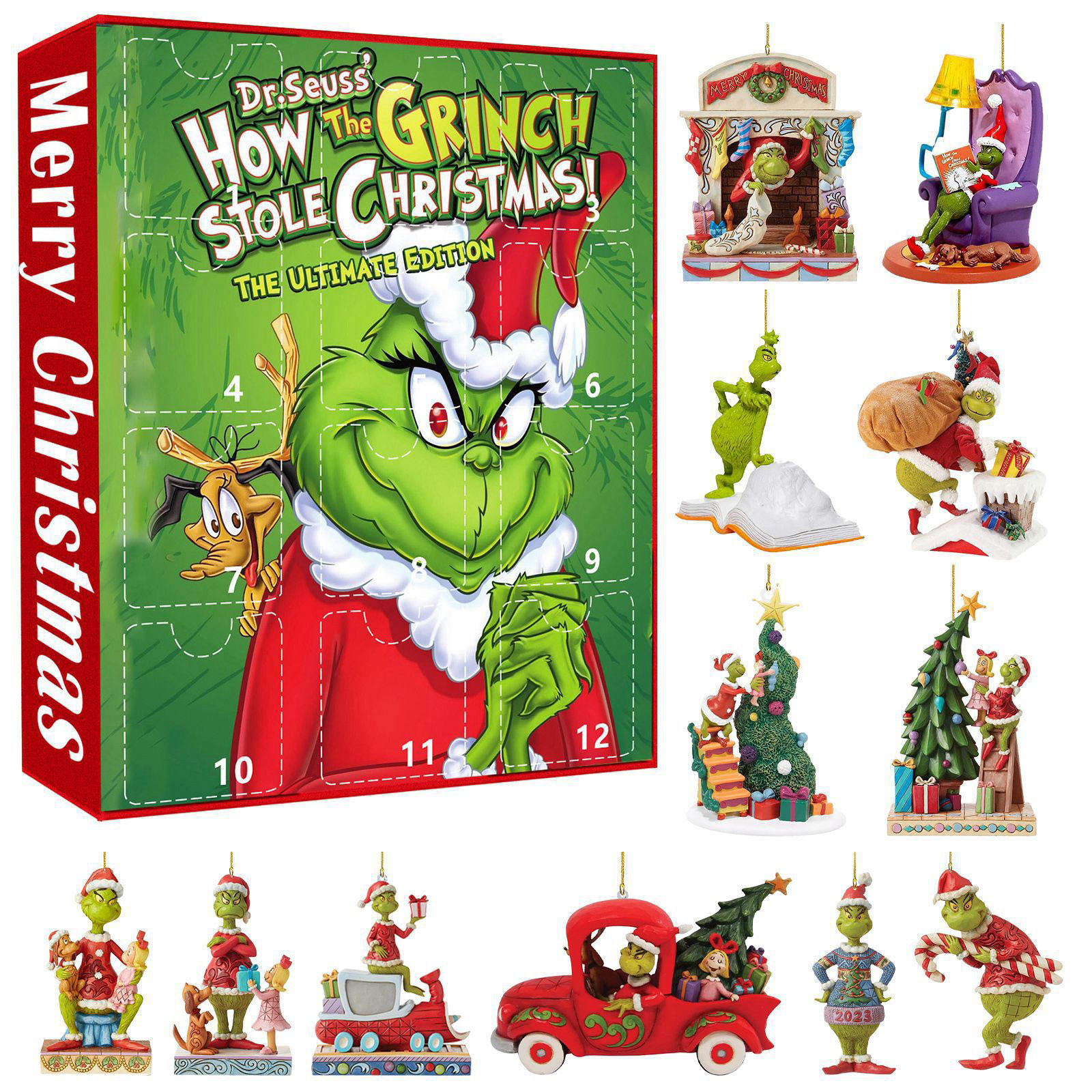 Grinch Christmas Advent Calendar 2024, Christmas Grinch Figures Advent