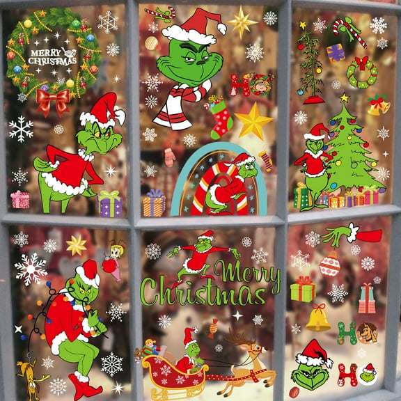Grinch Christmas Decoration - 116 PCS Christmas Window Clings Christmas Window Decals Cute Animals Christmas Decorations Christmas Window Stickers grinch decor grinch ornaments grinch tree