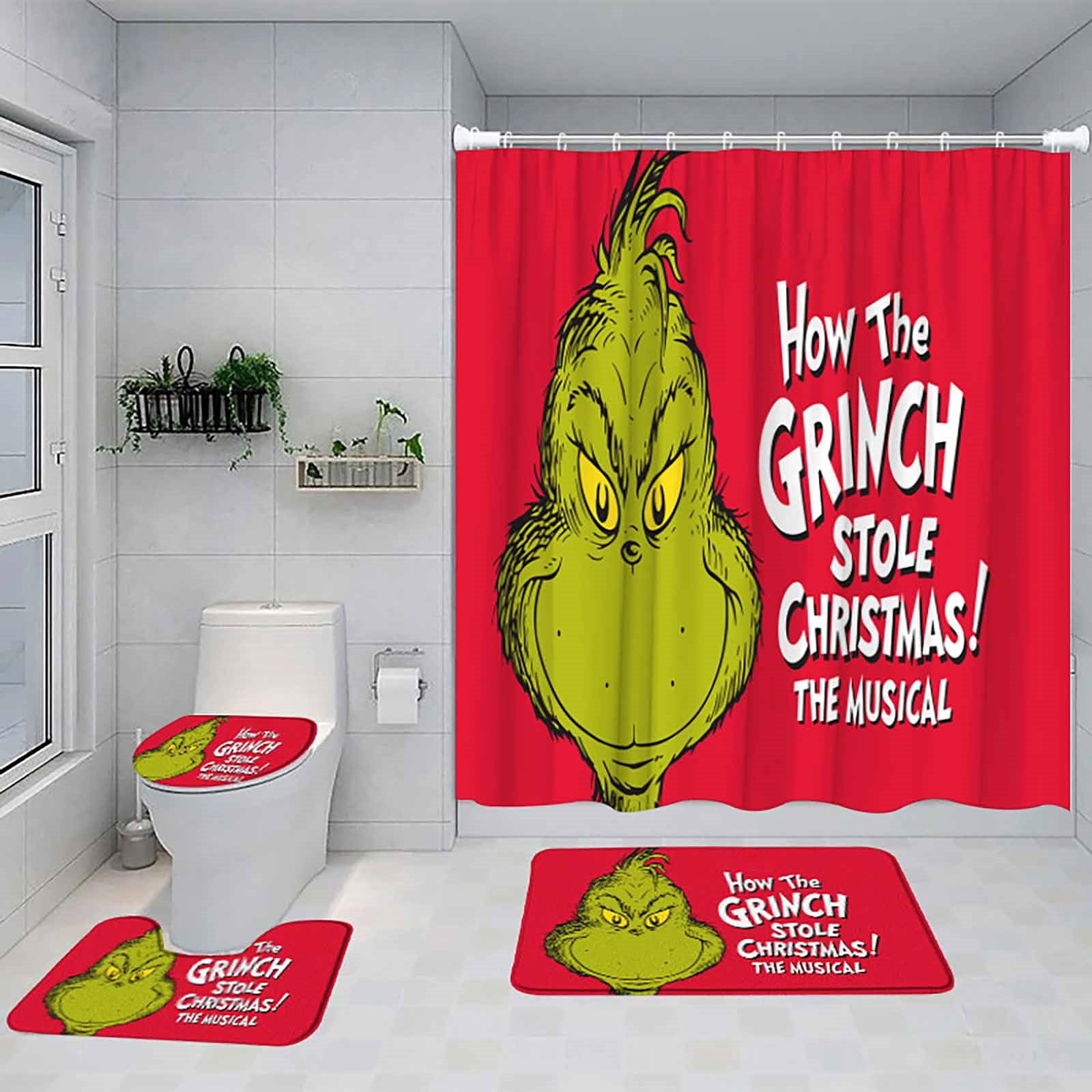 Grinch Christmas Decorations, 4PCS Christmas Shower Curtain Sets With ...