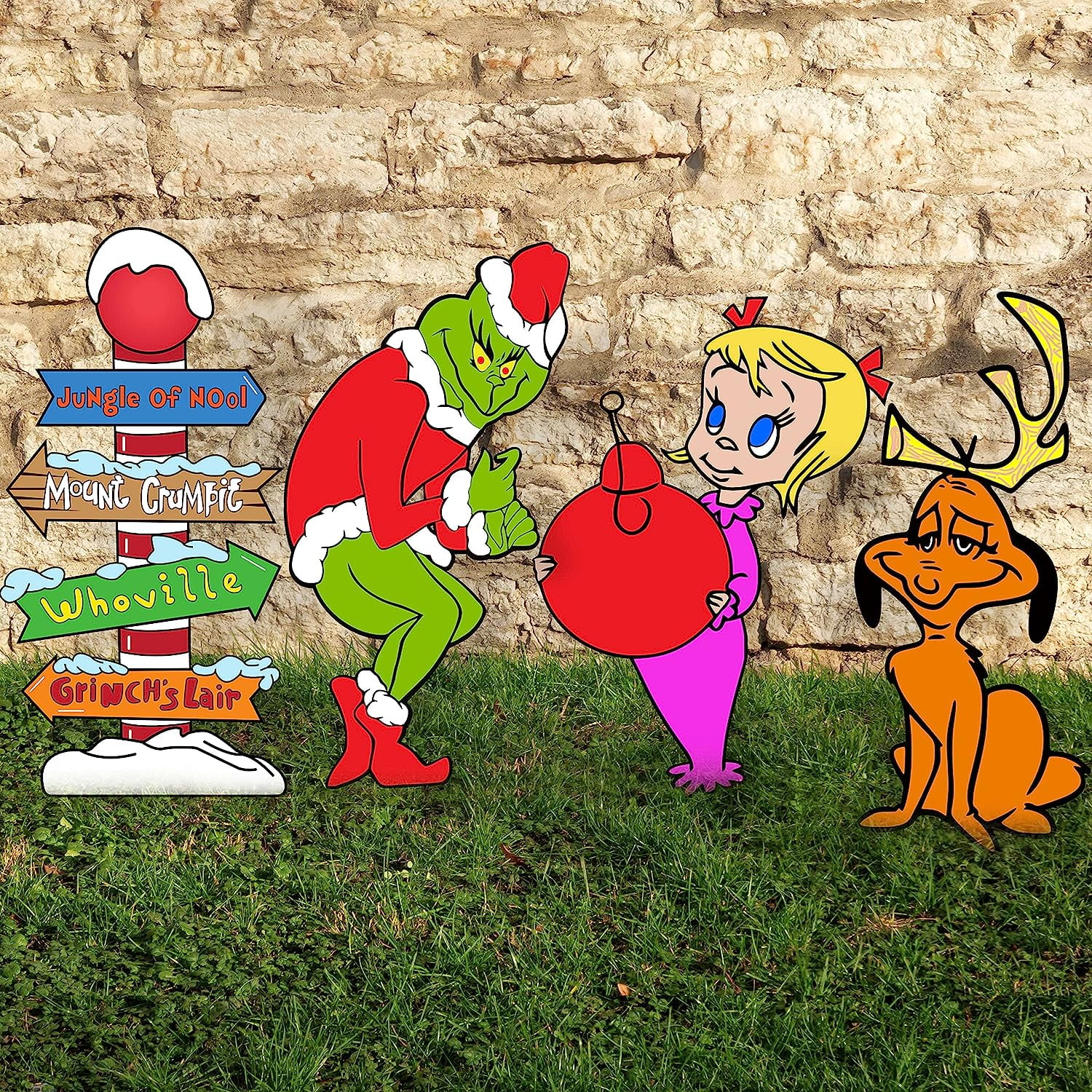 Grinch Christmas Decorations, 4PCS Yard Signs with Stakes, Grinch Cindy