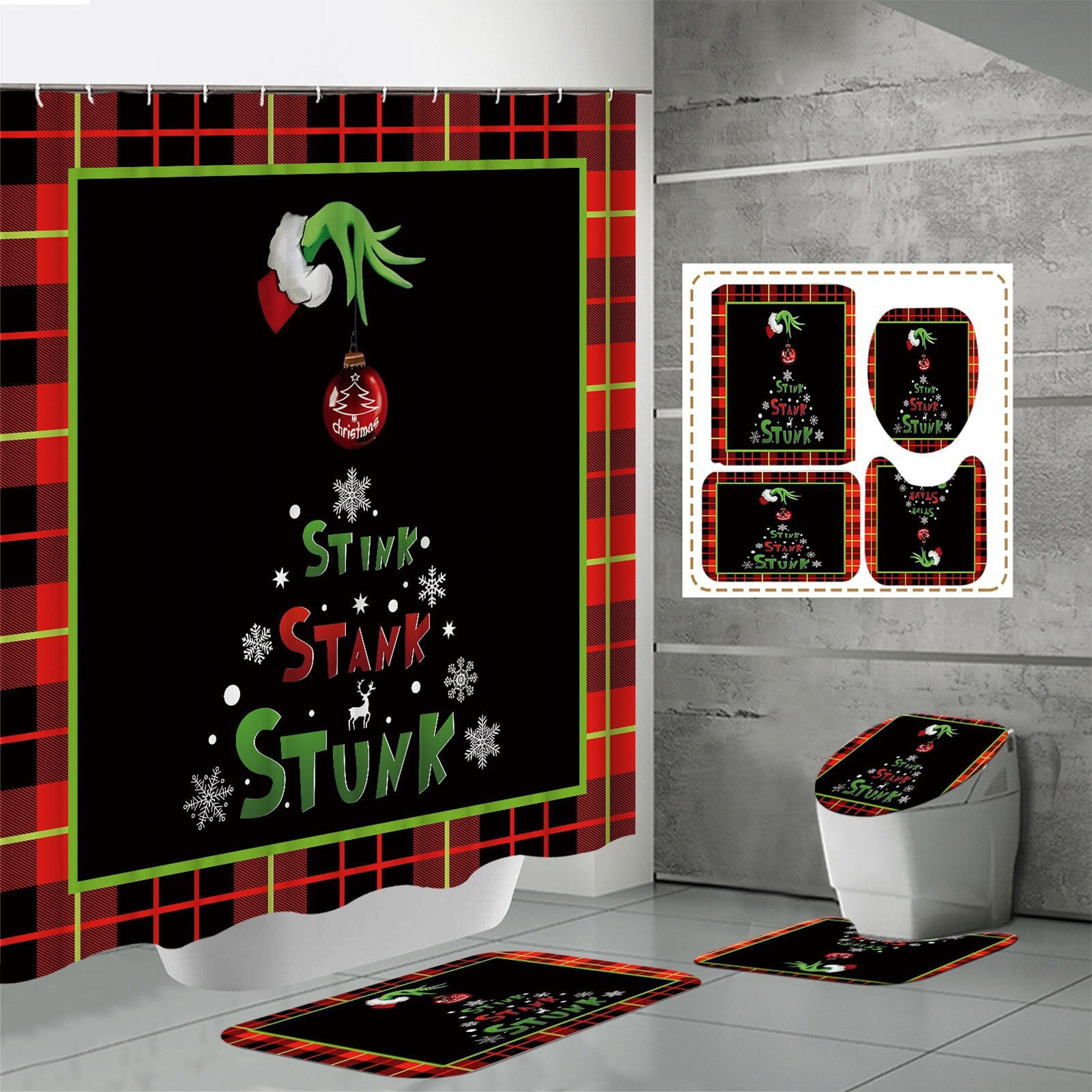 Grinch Christmas Decorations Bathroom Rugs Christmas Waterproof