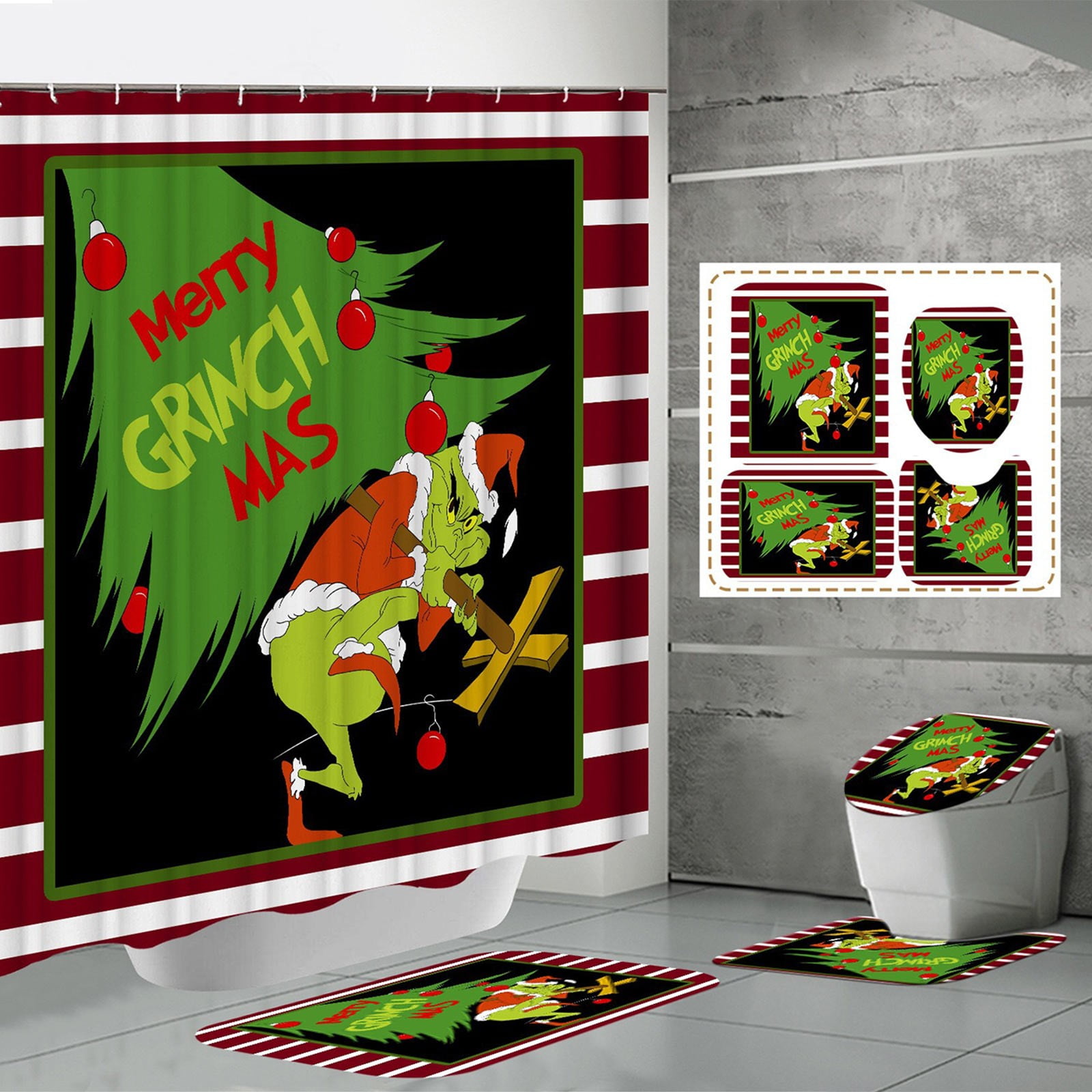 Grinch Christmas Decorations Bathroom Sets Christmas Waterproof ...