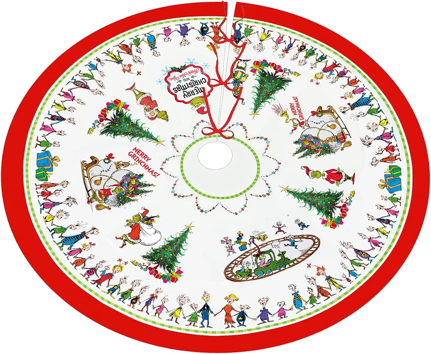 Grinch Christmas Decorations Christmas Tree Skirt, Red & Green Merry
