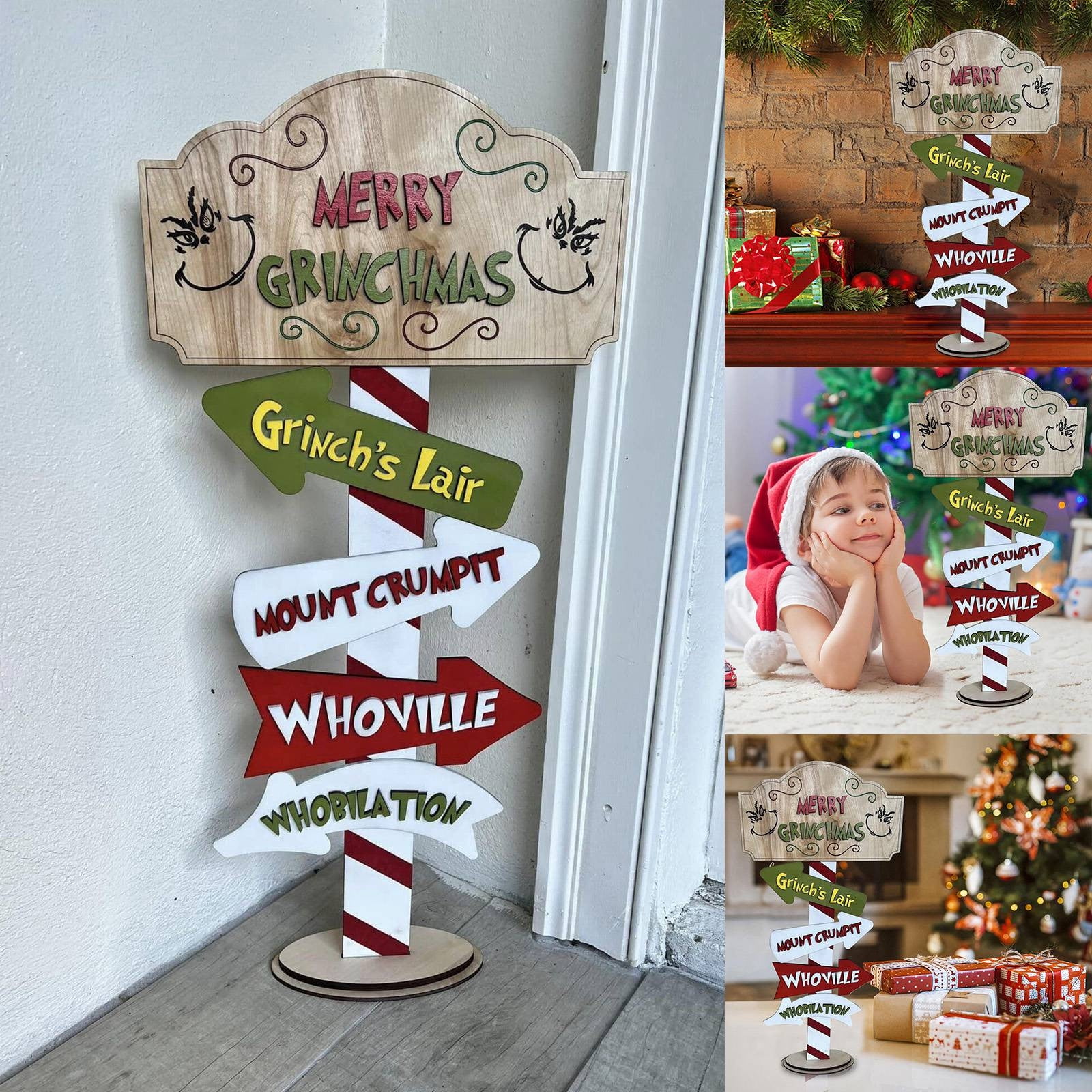Grinch Christmas Decorations Christmas Wood Decor Cute Decor Christmas Cartoon Charactor Standing Block Set Tabletop Centerpiece Sign Holiday Tiered Tray Decor
