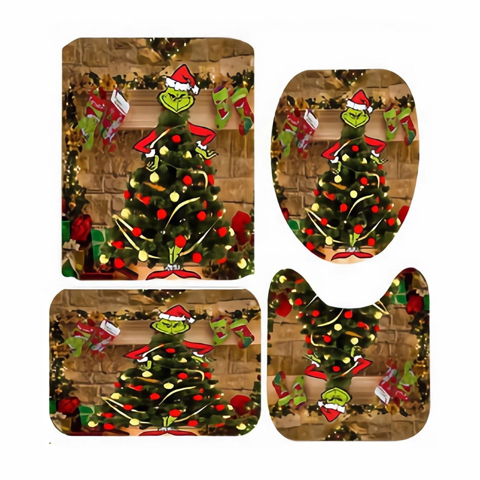 Grinch Christmas Decorations Festive Holiday Bathroom Set 4 Piece ...