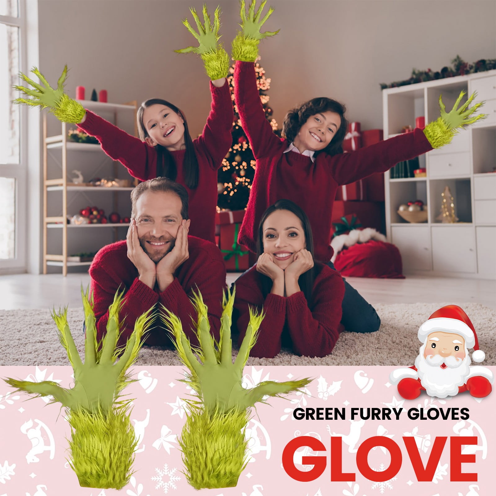 Grinch Christmas Decorations Christmas Green Gloves Long Hair ...