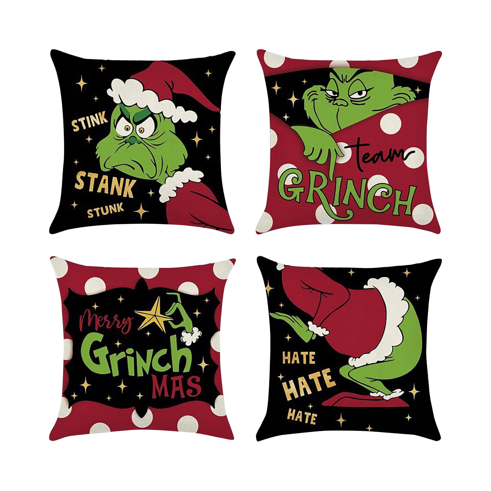 Grinch Christmas Decorations Pillowcase 4Pcs Christmas Happy Throw