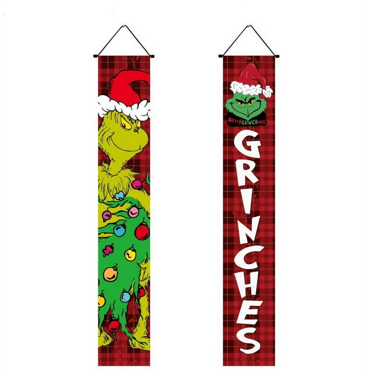 Grinch Christmas Decorations Grinch Porch Sign Door Banner Merry Grinchmas  Theme Photography Yard Sign Banner Supplies For Home Office Fireplace