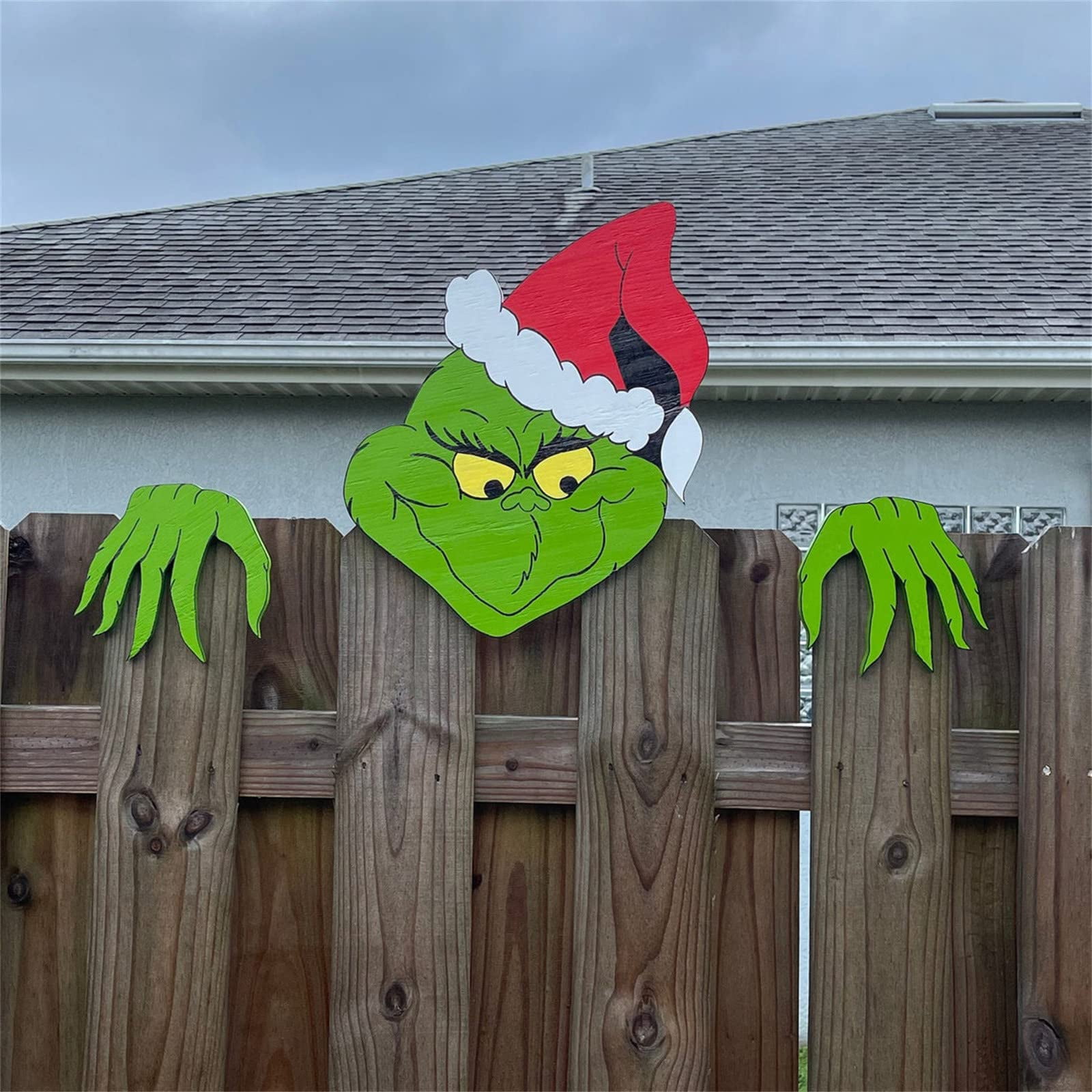 Grinch Christmas Fence Peeker Decorations,Christmas Tree Topper Decor