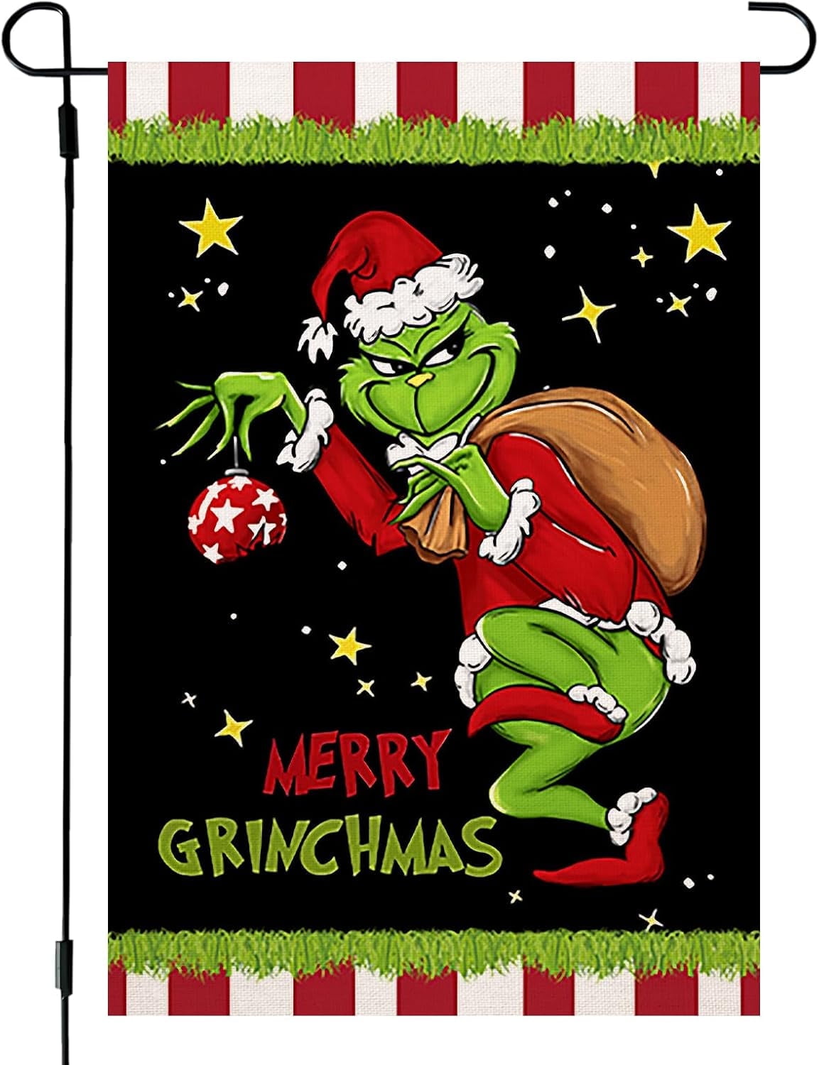 Grinch Weihnachts-Gartenflagge Aus Jute – 30,5 X 45,7 Cm, Doppelseitig | Winterliche Hofdekoration, Merry Grinchmas, Wasserfest
