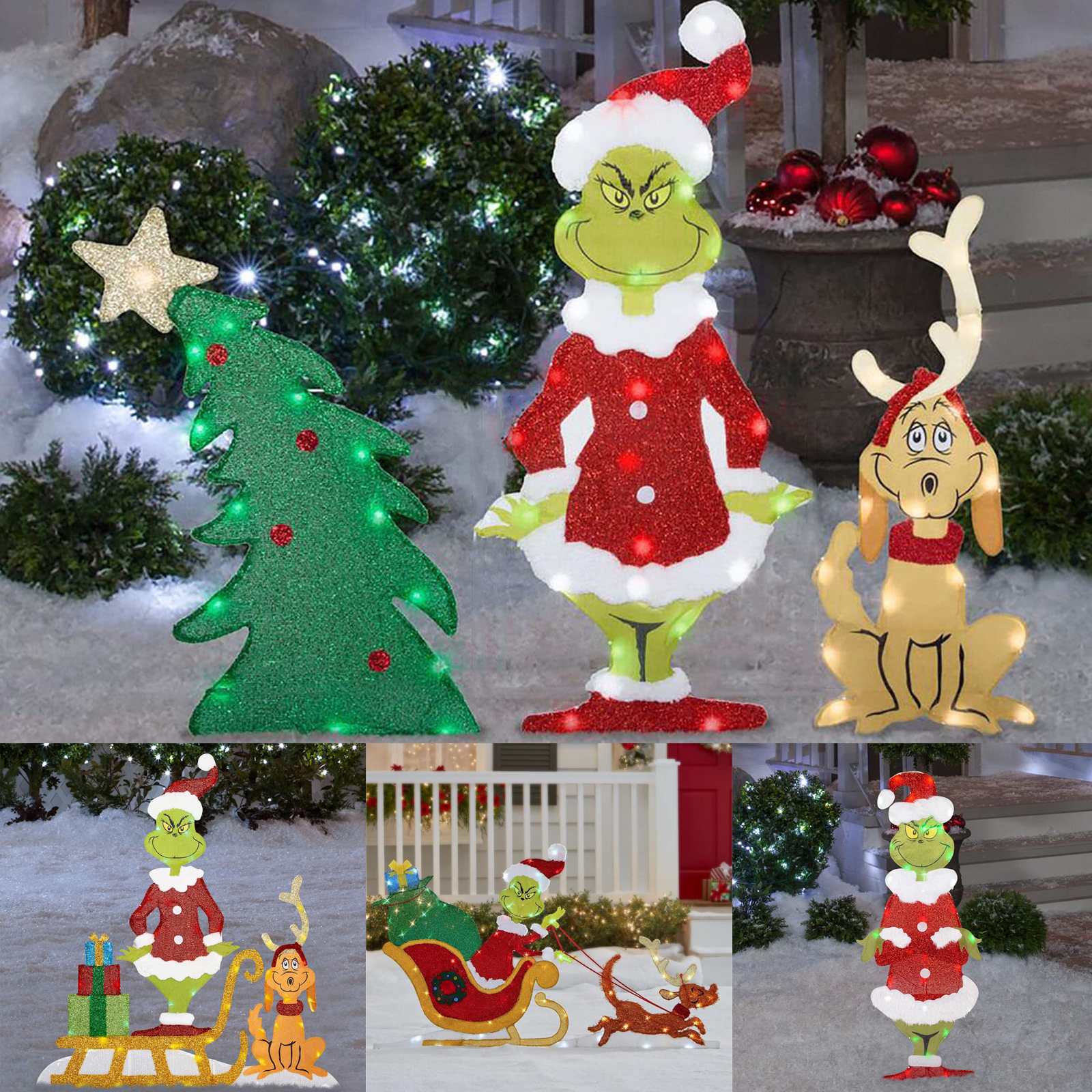 Grinch Christmas Ground Lights, Outdoor Yard Lights, Christmas Tree