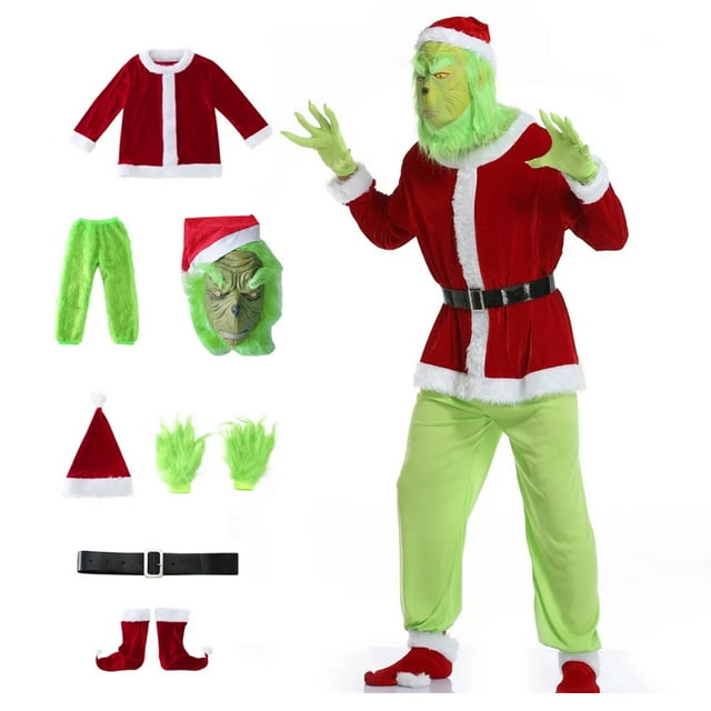 Grinch Christmas Halloween Costume Full Set party clothes Adult ...