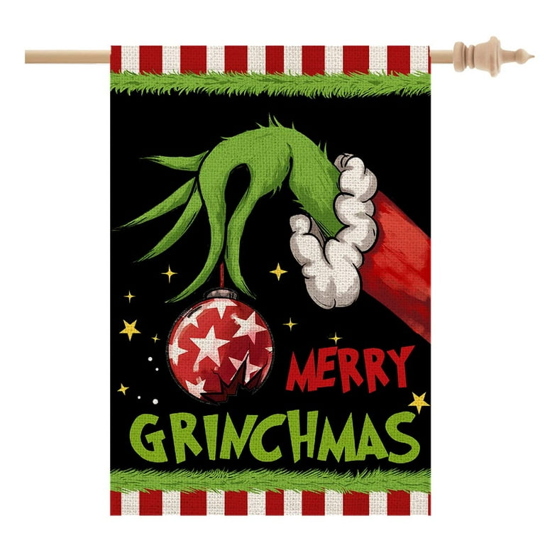 Grinch Christmas House Flag 12×18 Inch Double Sided Big Green Winter Rustic  Farmhouse for Seasonal Holiday Yard z