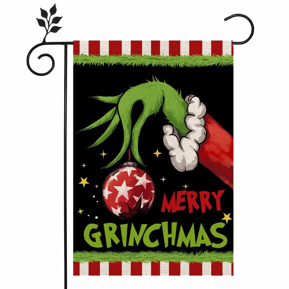 Grinch Christmas House Flag 12×18 Inch Double Sided Big Green