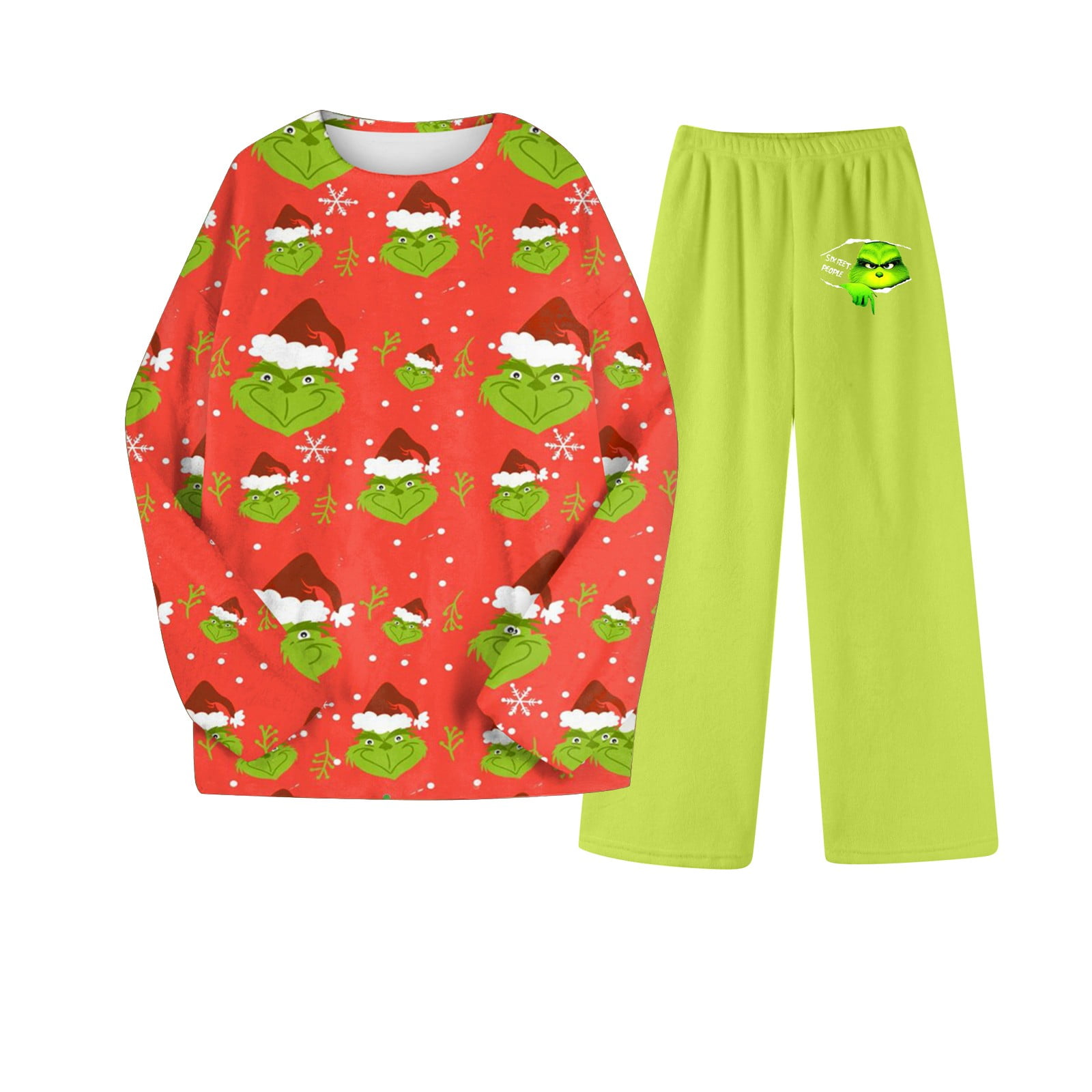 Grinch Christmas Pajamas for Women Set Plus Size Flannel Christmas
