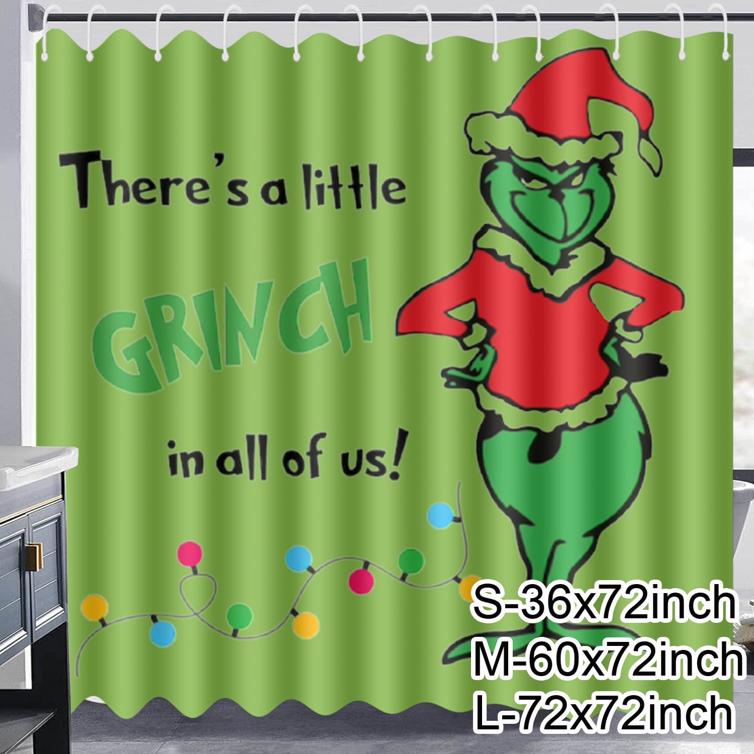 Grinch Christmas Polyester Shower Curtain Setwith 12 Hooks,,60x72 Inch
