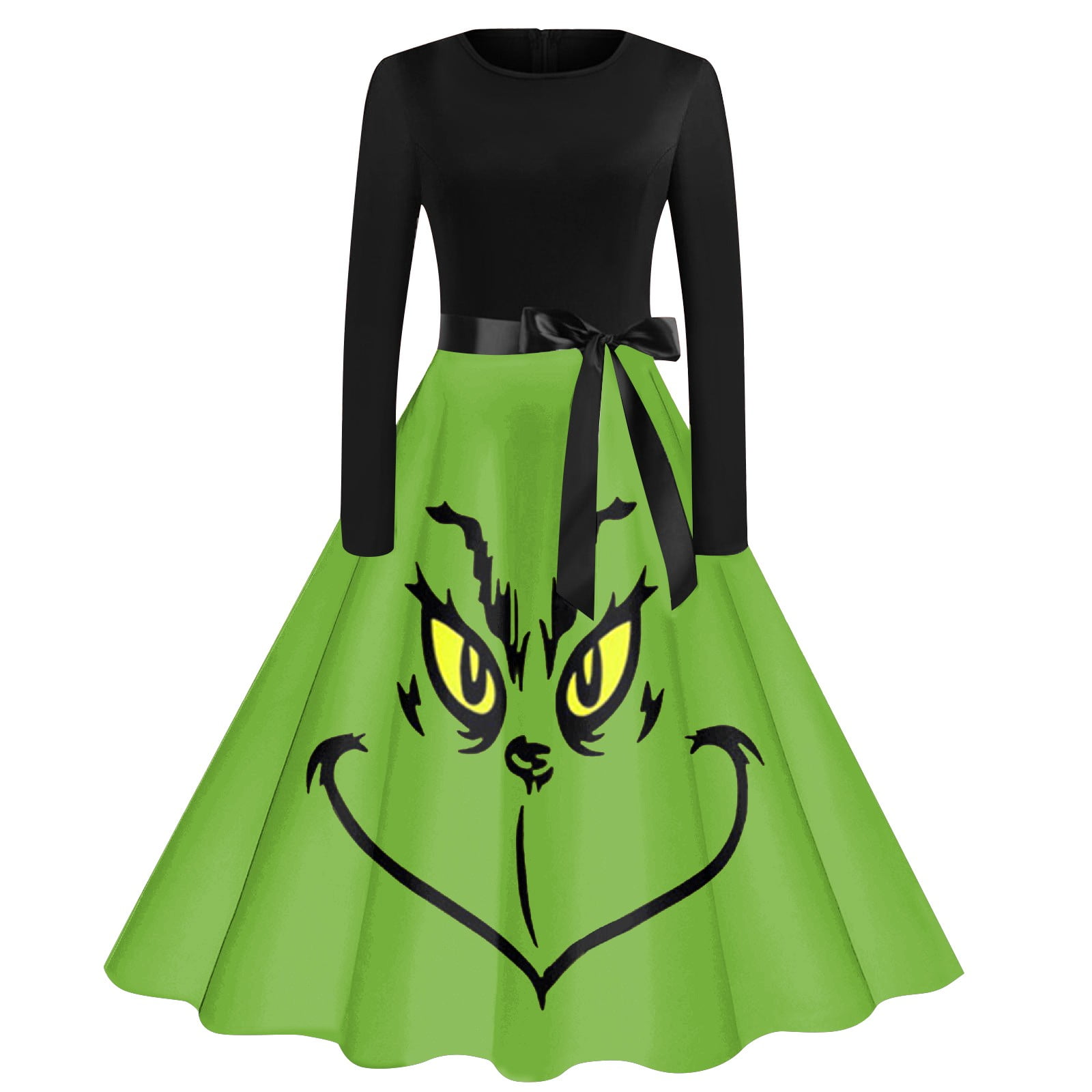 Grinch Christmas Printed Long Sleeve Dress Grinch Christmas Vintage ...