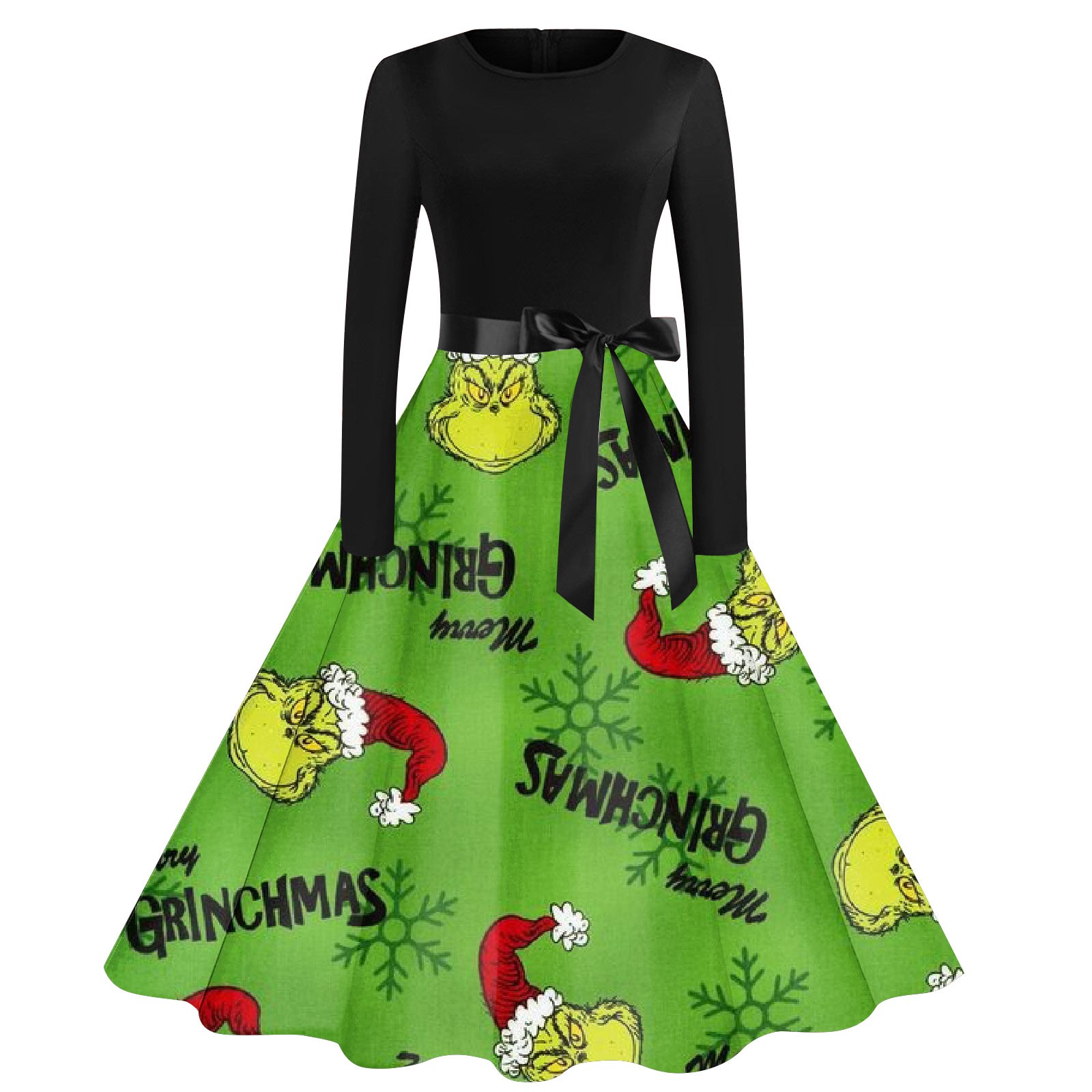 Grinch Christmas Printed Long Sleeve Dress Grinch Christmas Vintage