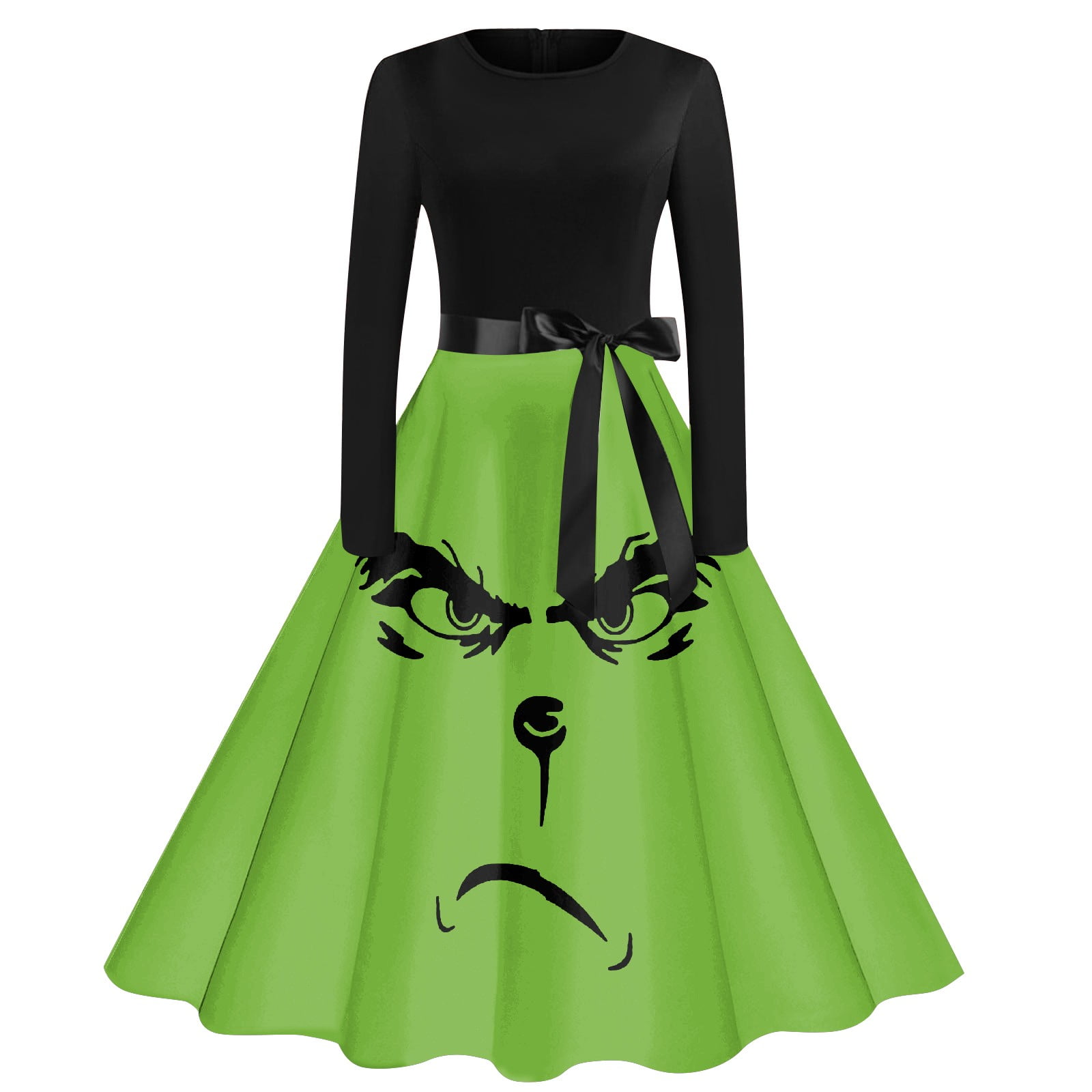 Grinch Christmas Printed Long Sleeve Dress Grinch Christmas Vintage