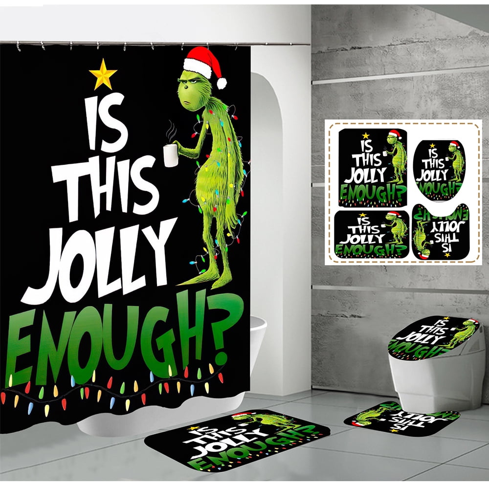 Grinch Christmas Shower Curtain for Bathroom Waterproof Decoration