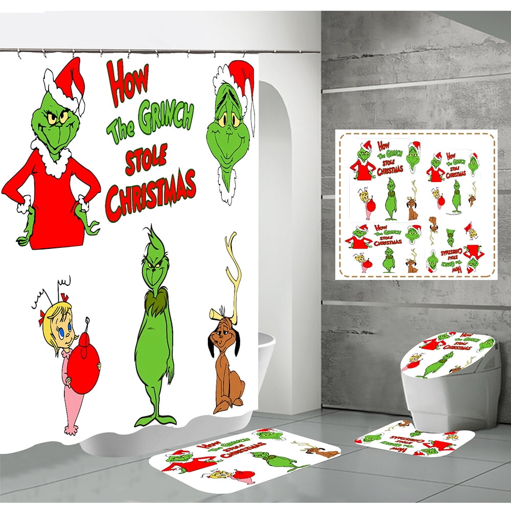 Grinch Christmas Shower Curtain for Bathroom Waterproof Decoration