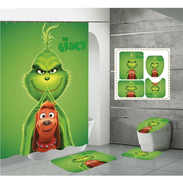 Grinch Christmas Shower Curtain for Bathroom Waterproof Decoration