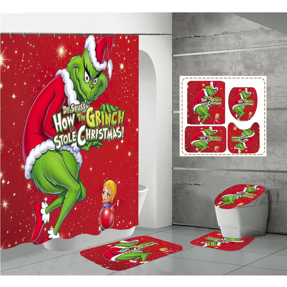 Grinch Christmas Shower Curtain for Bathroom Waterproof Decoration