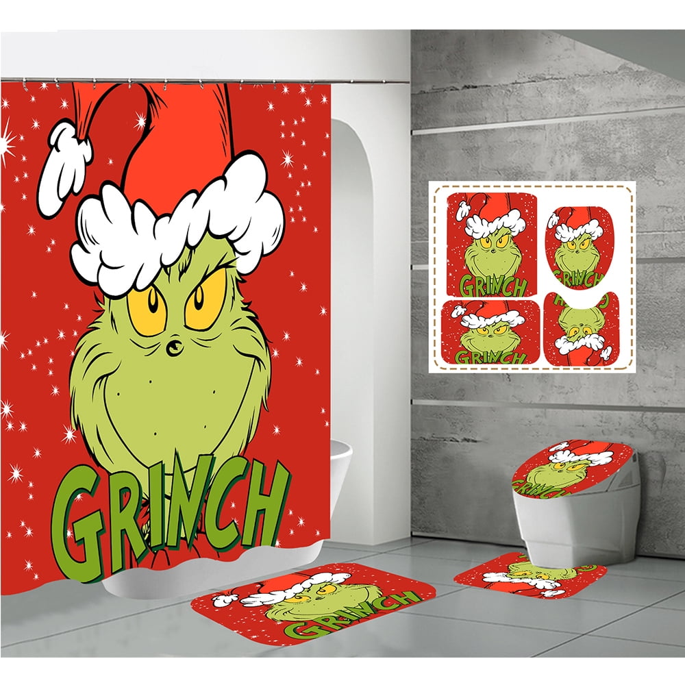 Grinch Christmas Shower Curtain for Bathroom Waterproof Decoration