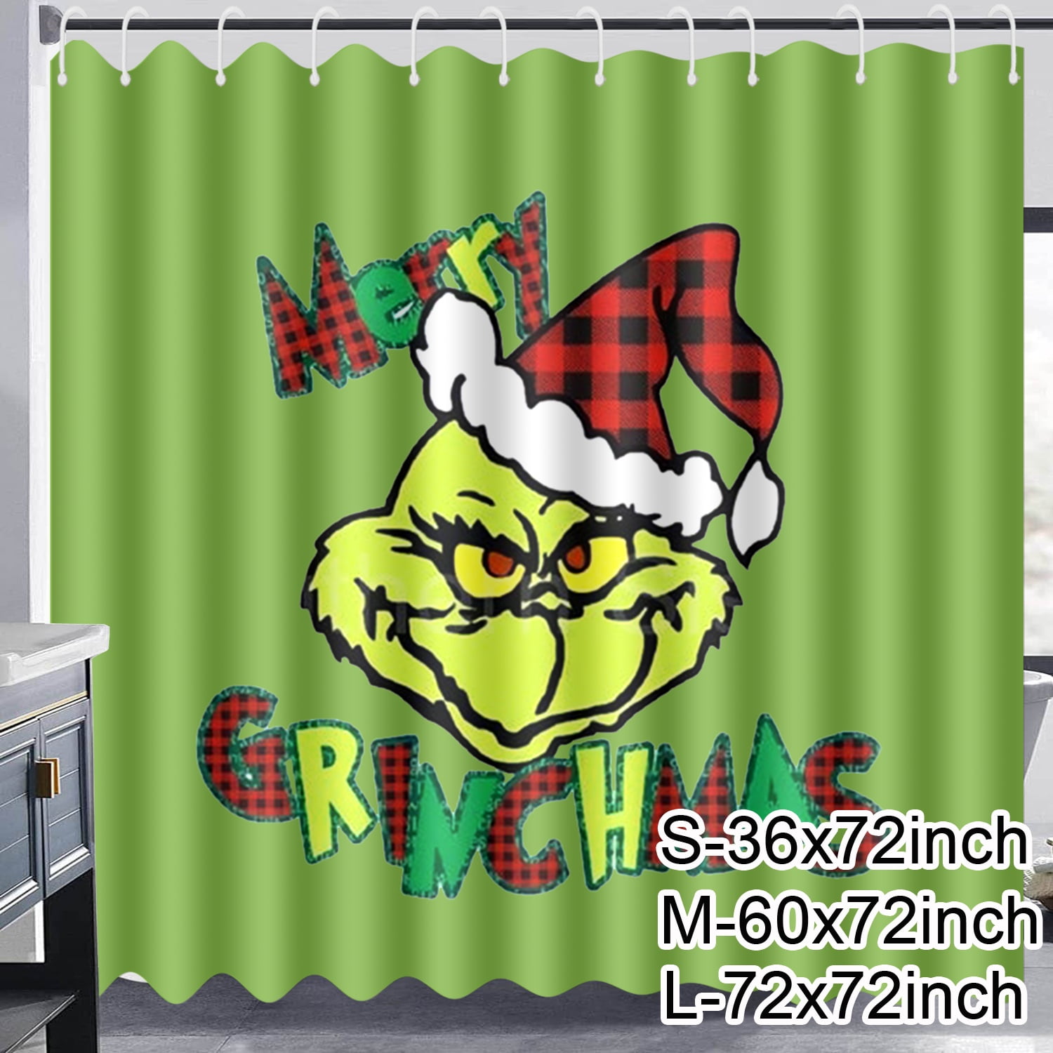Grinch Christmas Shower Curtain, Waterproof Bath Curtain, Fabric Shower