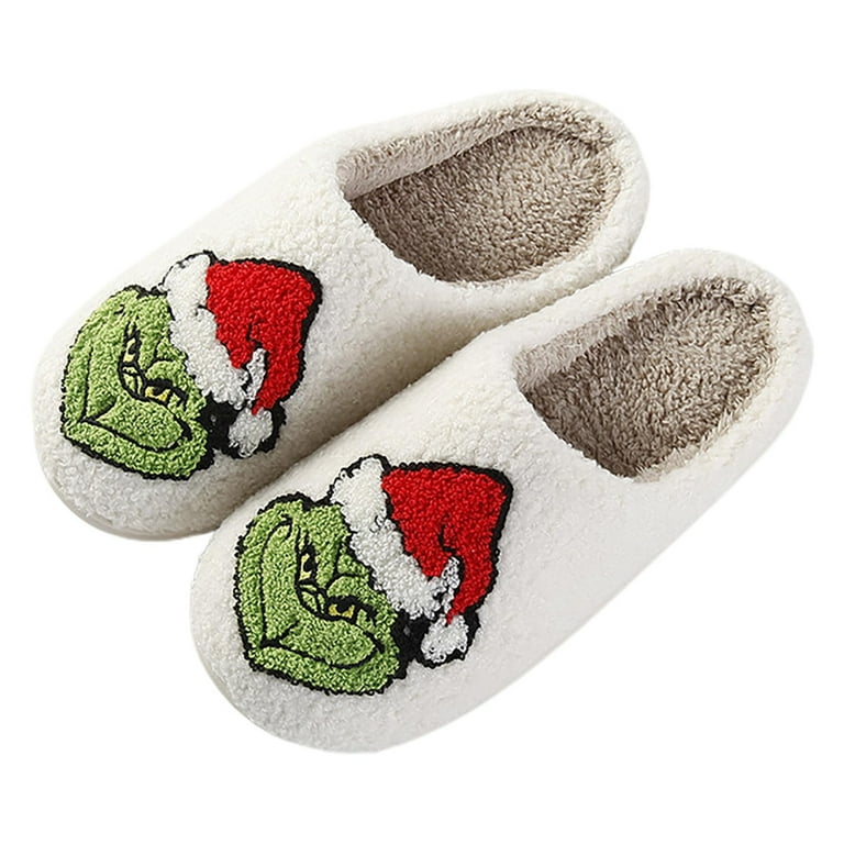 Grinch Christmas Slippers Adult, Grinch Slippers Cotton Fuzzy