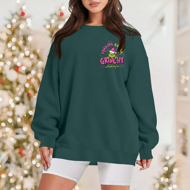 Grinch Christmas Sweatshirts Women s Sweatshirts Grinch Printed Pullover Tops Crewneck Pullover Loose Sleeved Sweater Plus Size