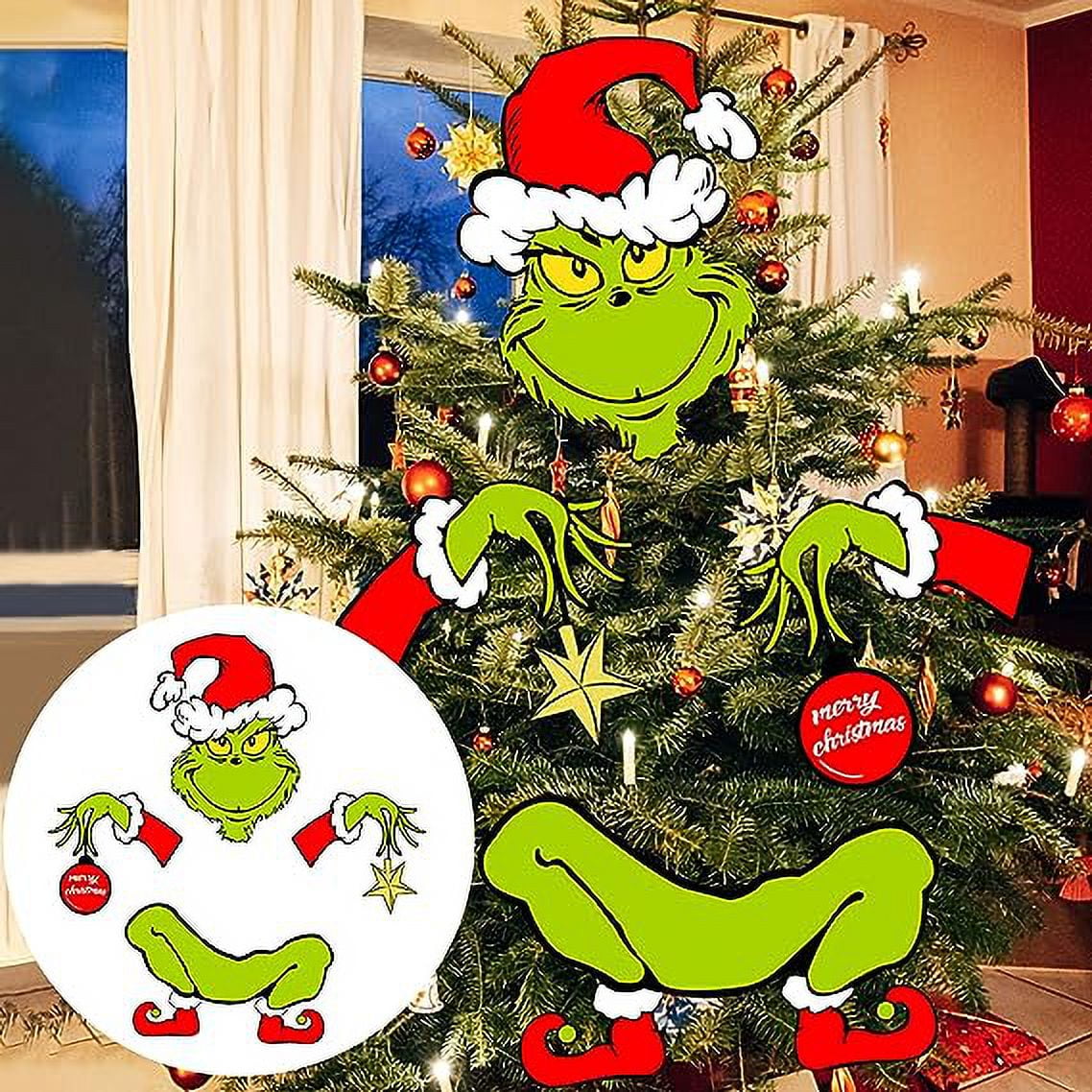 Grinch Christmas Tree Decor, Grinch Head Arms and Legs Christmas Tree  Topper, Elf Christmas Tree Decorations