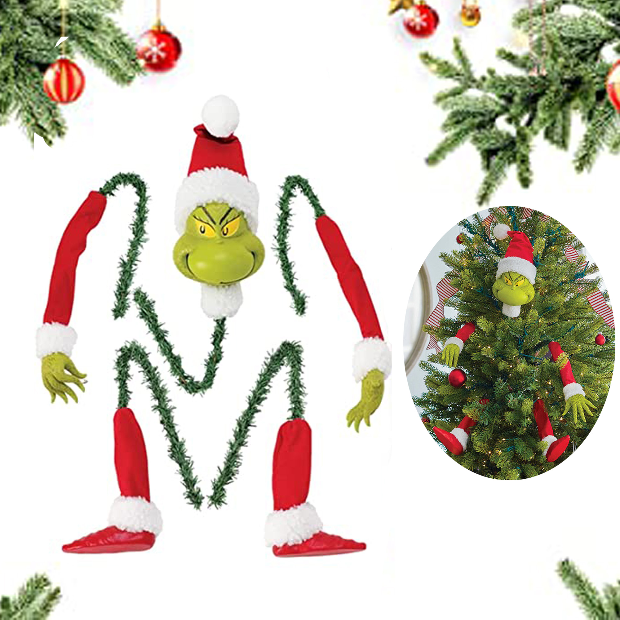 Grinch Christmas Tree Decoration, Elf Head, Arms and Legs for Tree
