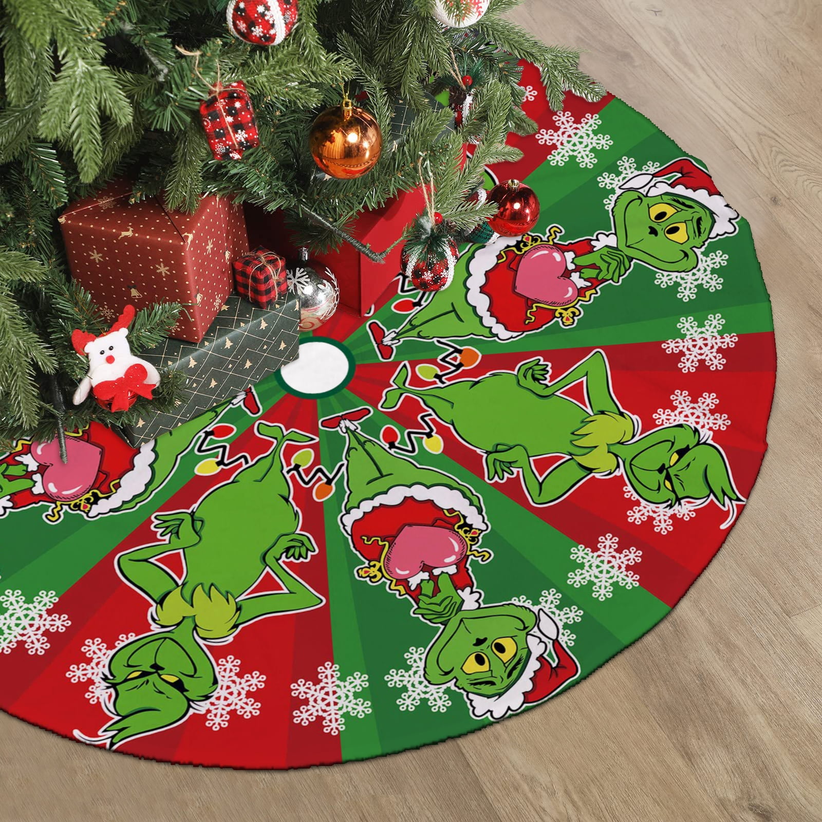 Grinch Christmas Tree Skirt Christmas Decorations Green Soft Xmas