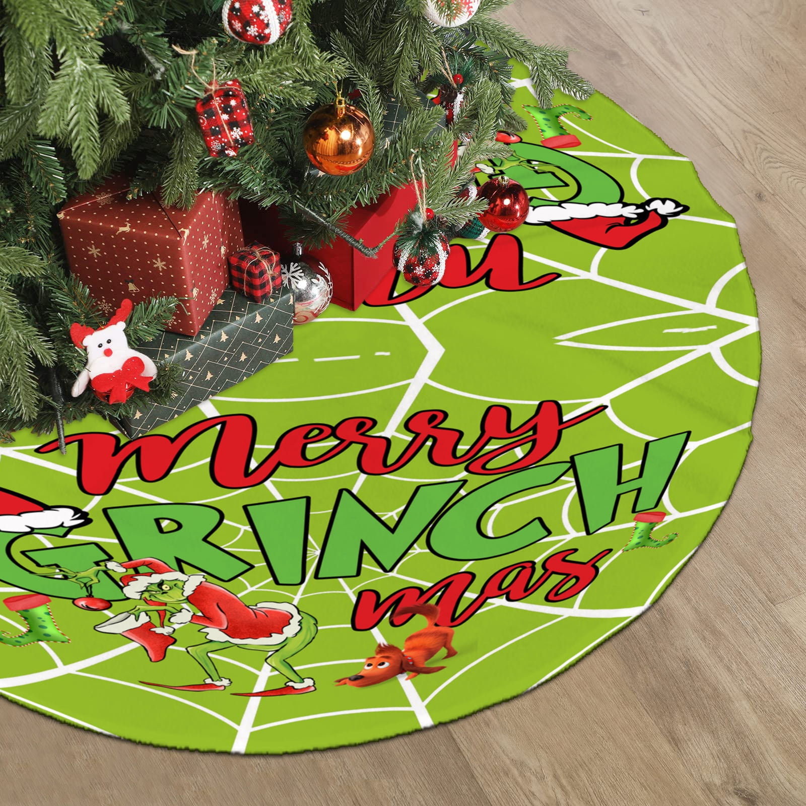 Grinch Christmas Tree Skirt Christmas Decorations Green Soft Xmas
