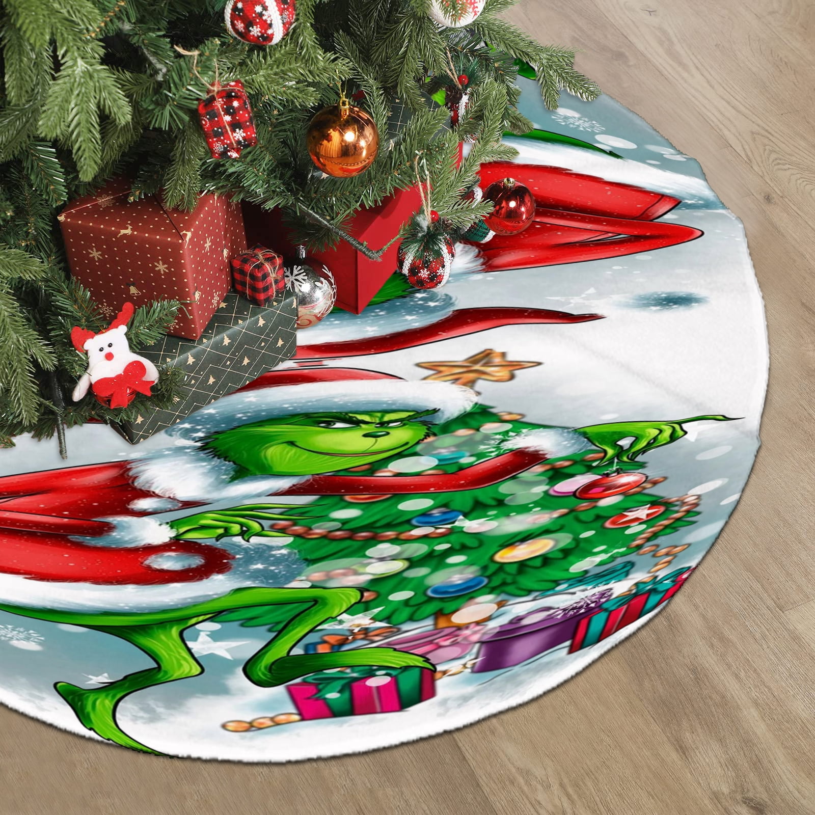 Grinch Christmas Tree Skirt, Green Tree Skirt with Grinch and Merry