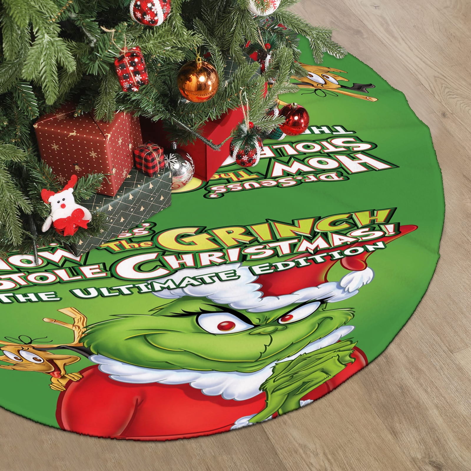 Grinch Christmas Tree Skirt,Grinch Design for Holiday Party Decor
