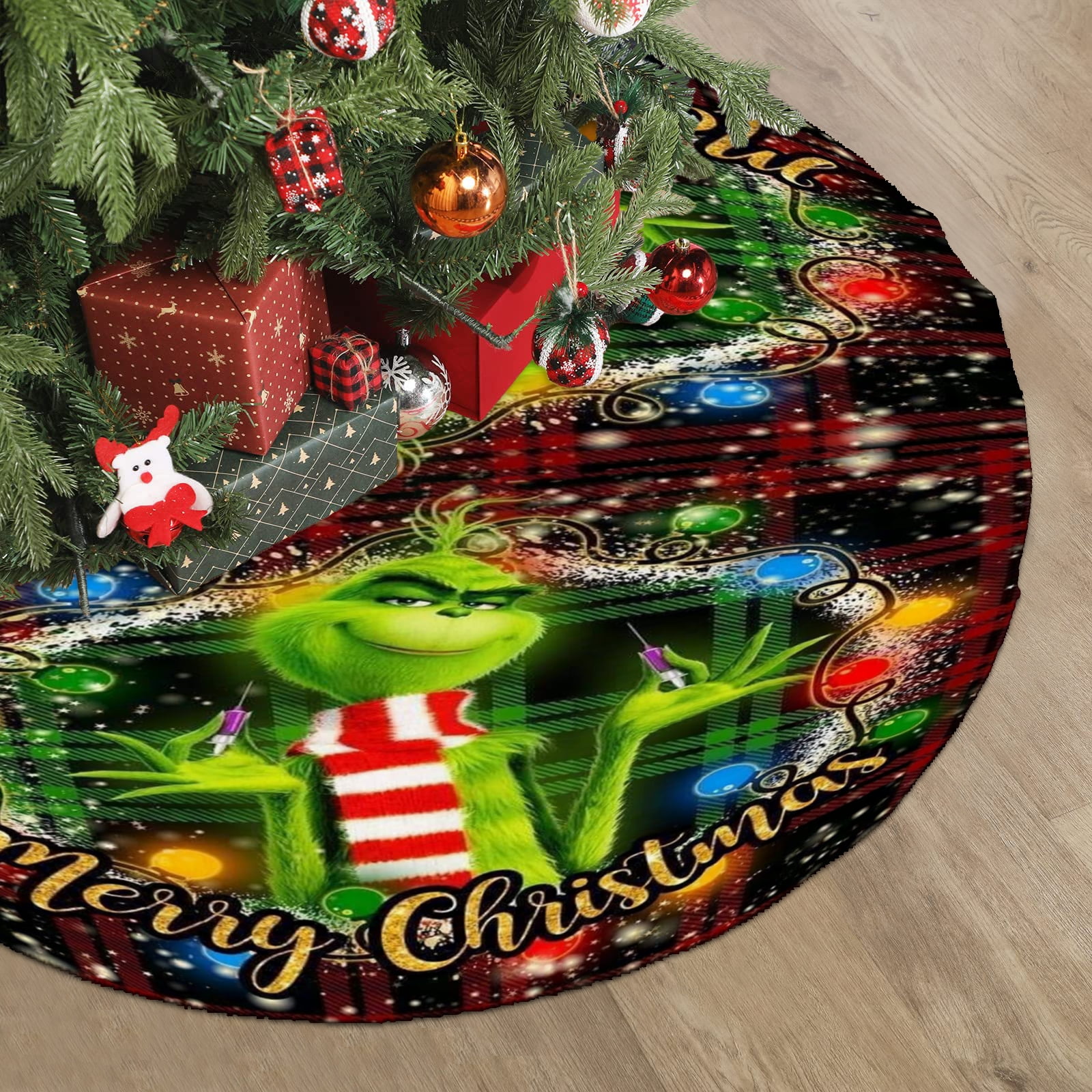 Grinch Christmas Tree Skirt,Grinch Design for Holiday Party Decor