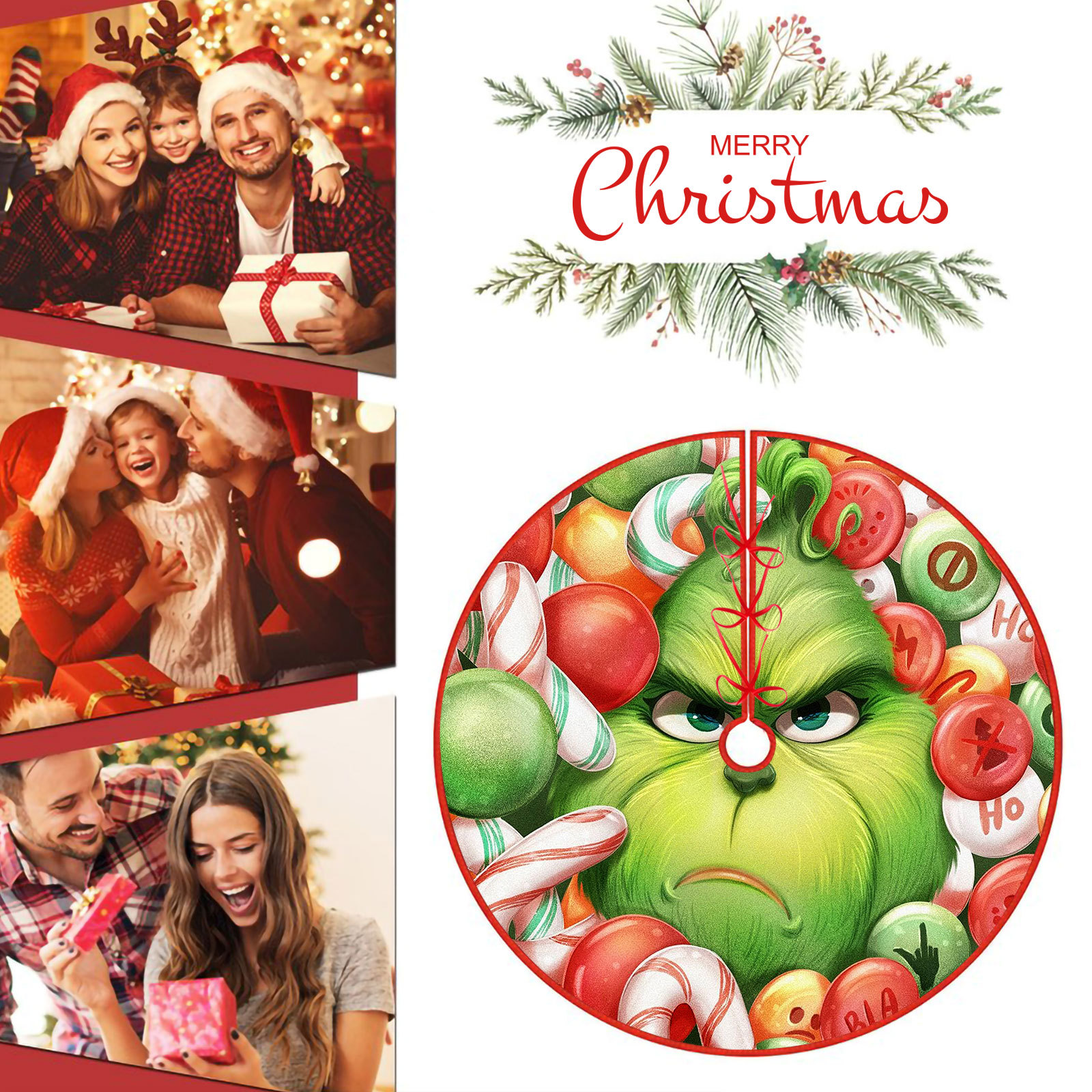 Grinch Christmas Tree Skirt for Christmas Party Decorations, 36 Inch