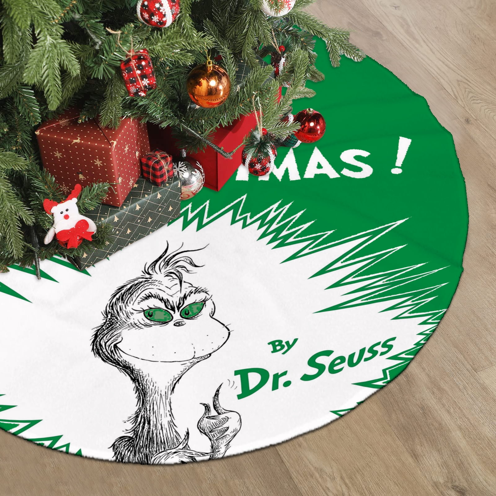 Grinch Christmas Tree Skirt With Grinch Decor for Xmas Holiday Party