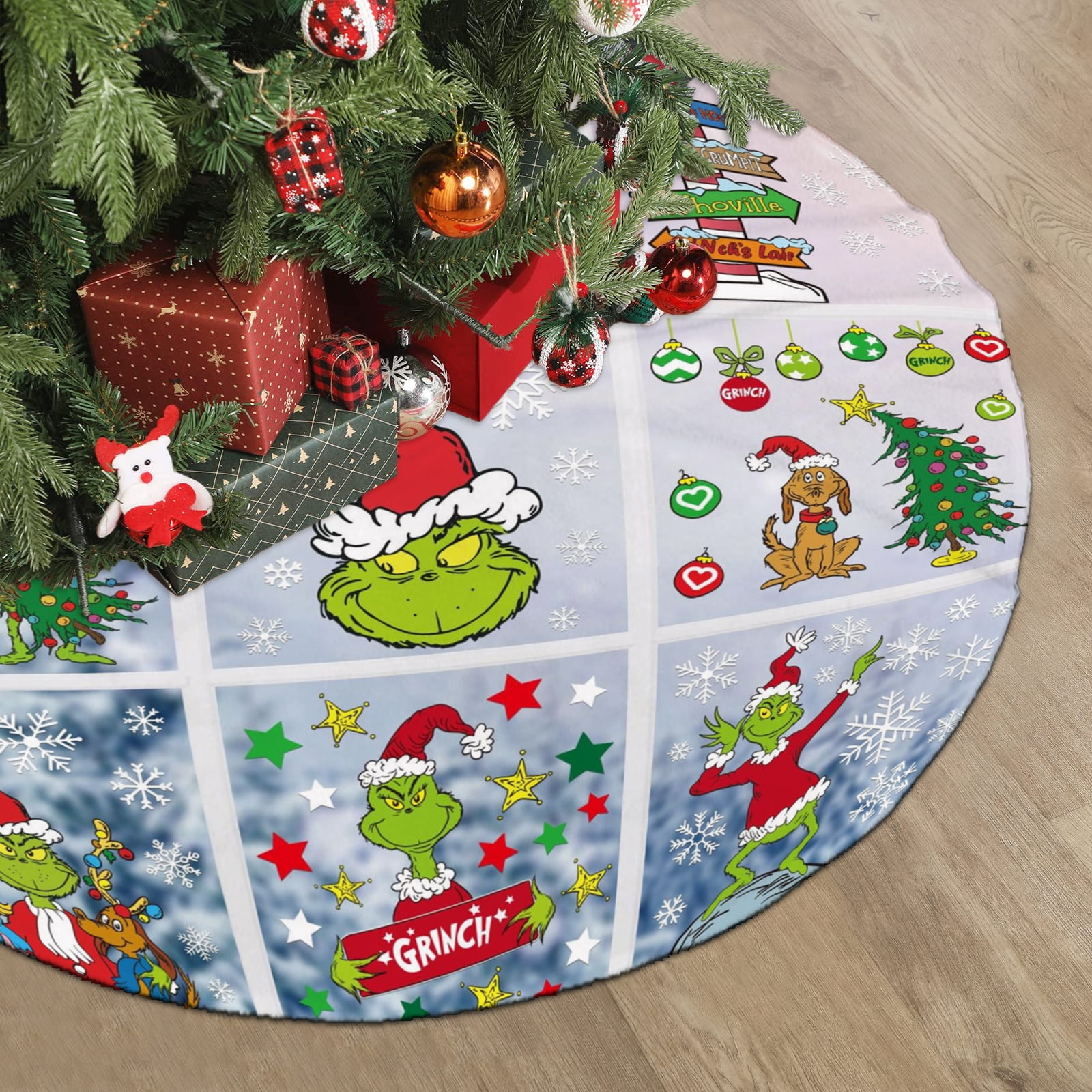 Grinch Christmas Tree Skirt With Grinch Decor for Xmas Holiday Party