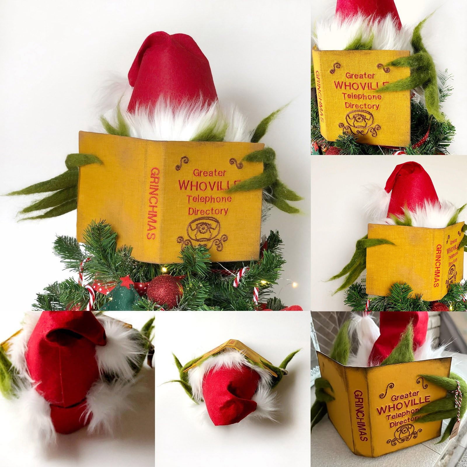 Grinch Christmas Tree Topper, Funny Plush Tree Topper with Checkered ...